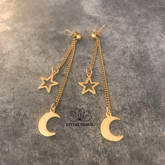 DIVINE VENUS Jewelry - Star and Moon Gold Plated Stainless Steel Earrings
